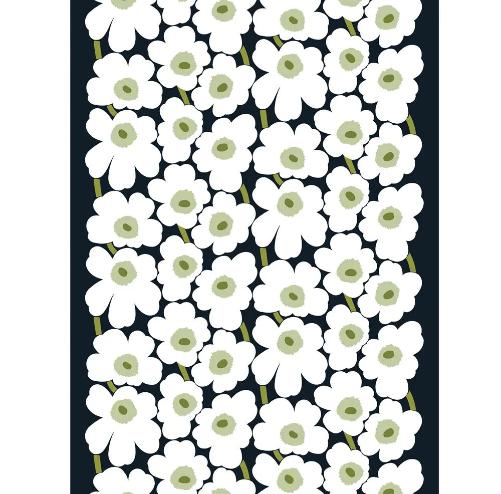 Pieni Unikko Stoff Baumwolle, Weiß-grün (schwarzer Hintergrund) Marimekko