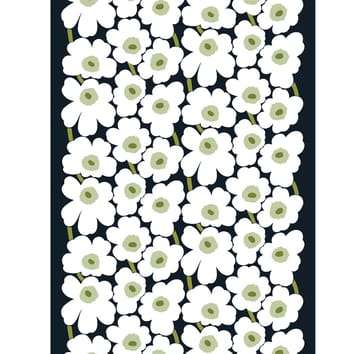 Pieni Unikko Stoff - weiß-grün (schwarzer Hintergrund) - Marimekko
