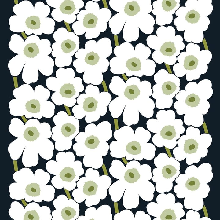 Pieni Unikko Stoff - Weiß-grün (schwarzer Hintergrund) - Marimekko