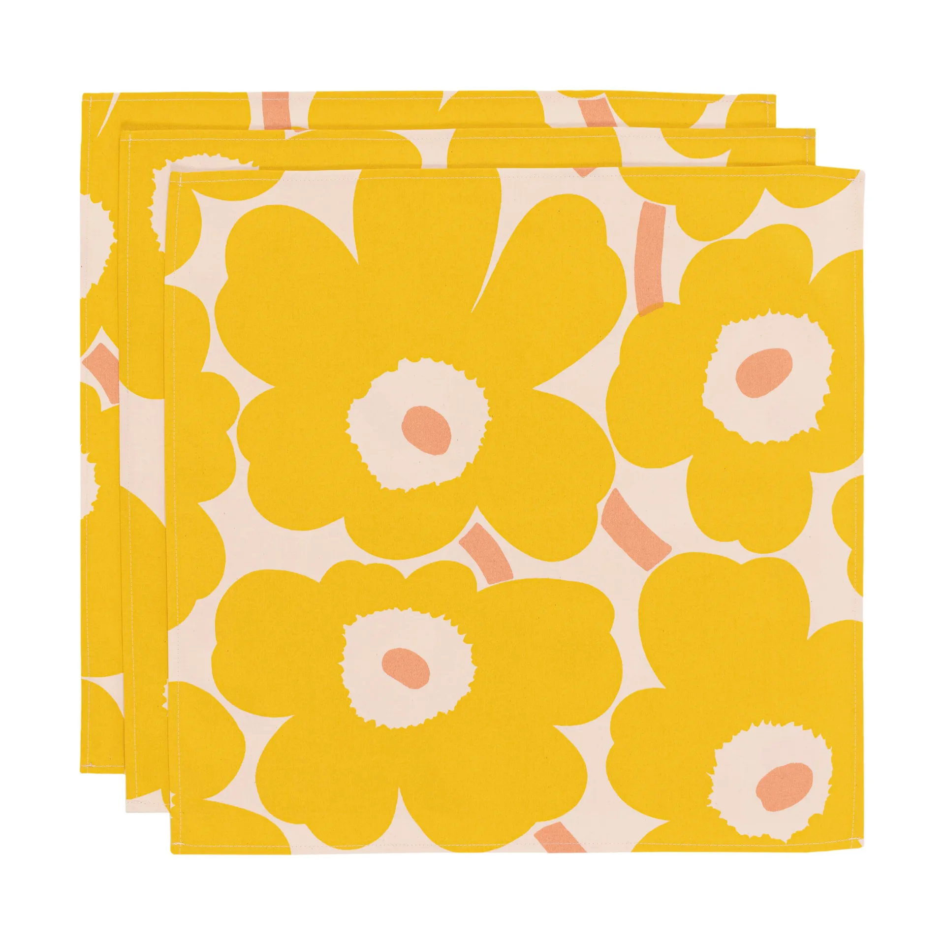 Pieni Unikko Stoffserviette 43x43 cm 3er-Pack, Cotton-yellow-pink Marimekko