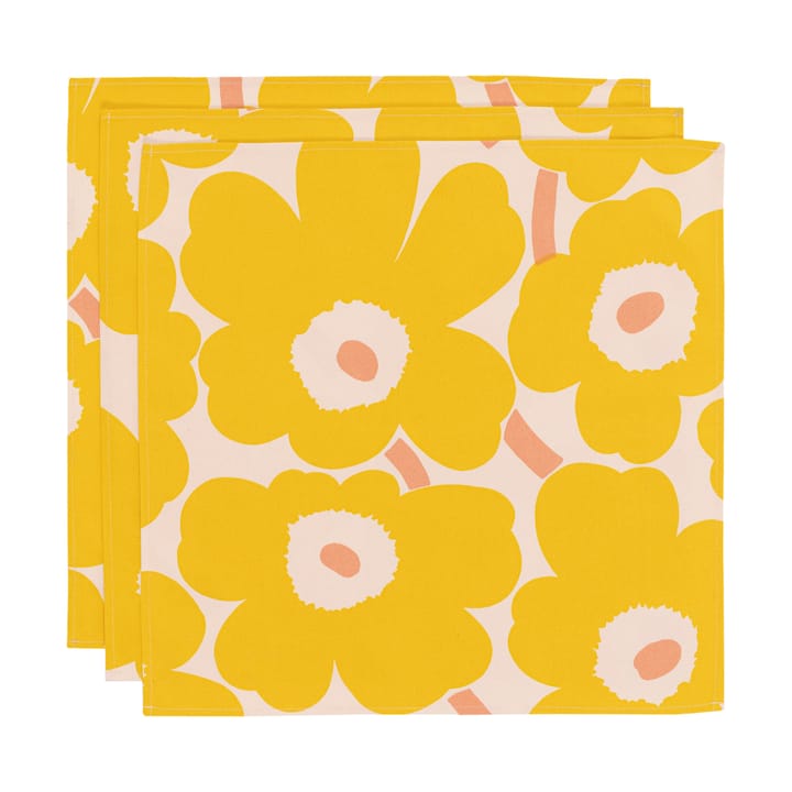Pieni Unikko Stoffserviette 43x43 cm 3er-Pack, Cotton-yellow-pink Marimekko
