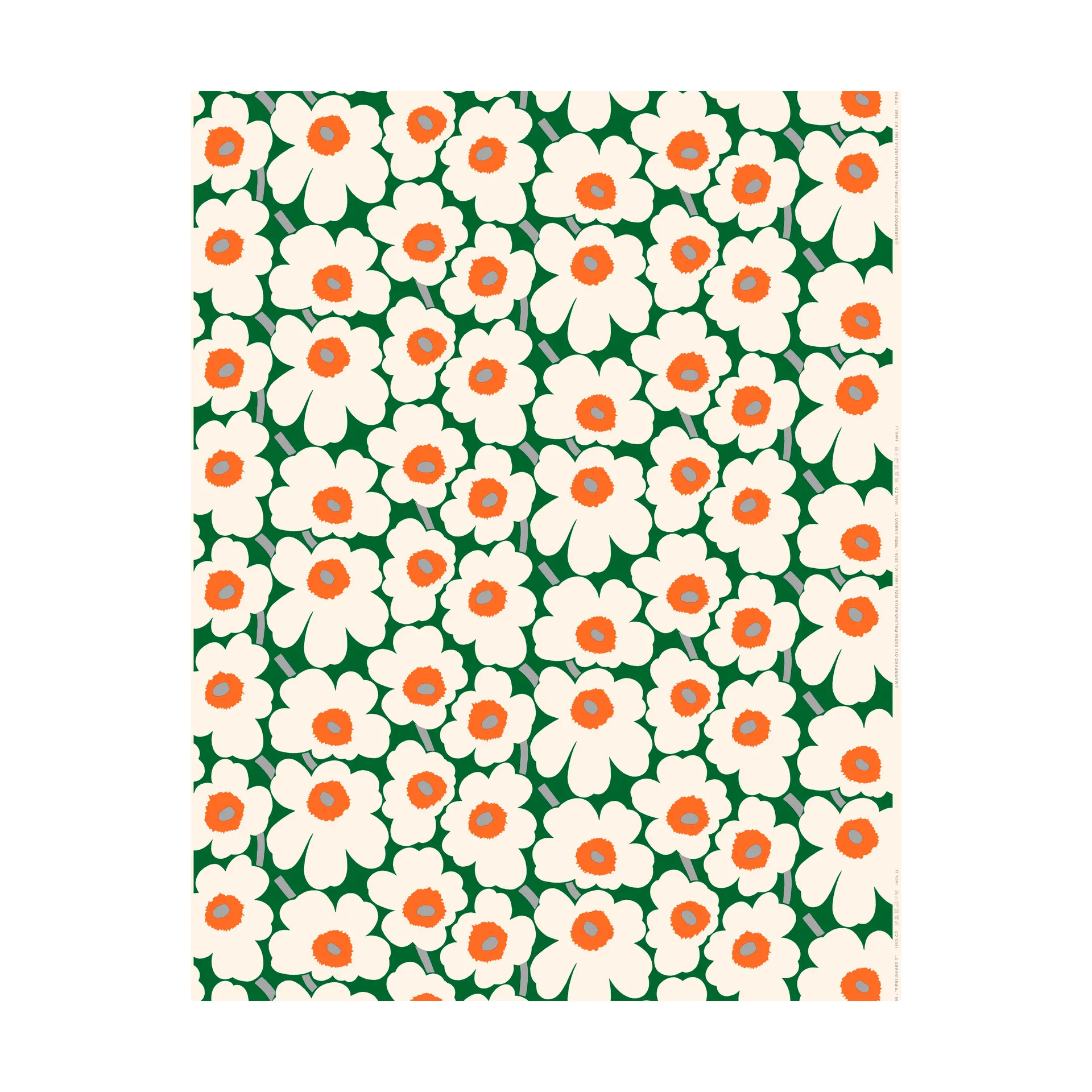 Pieni Unikko Wachstuch, Green-Cotton-Orange Marimekko