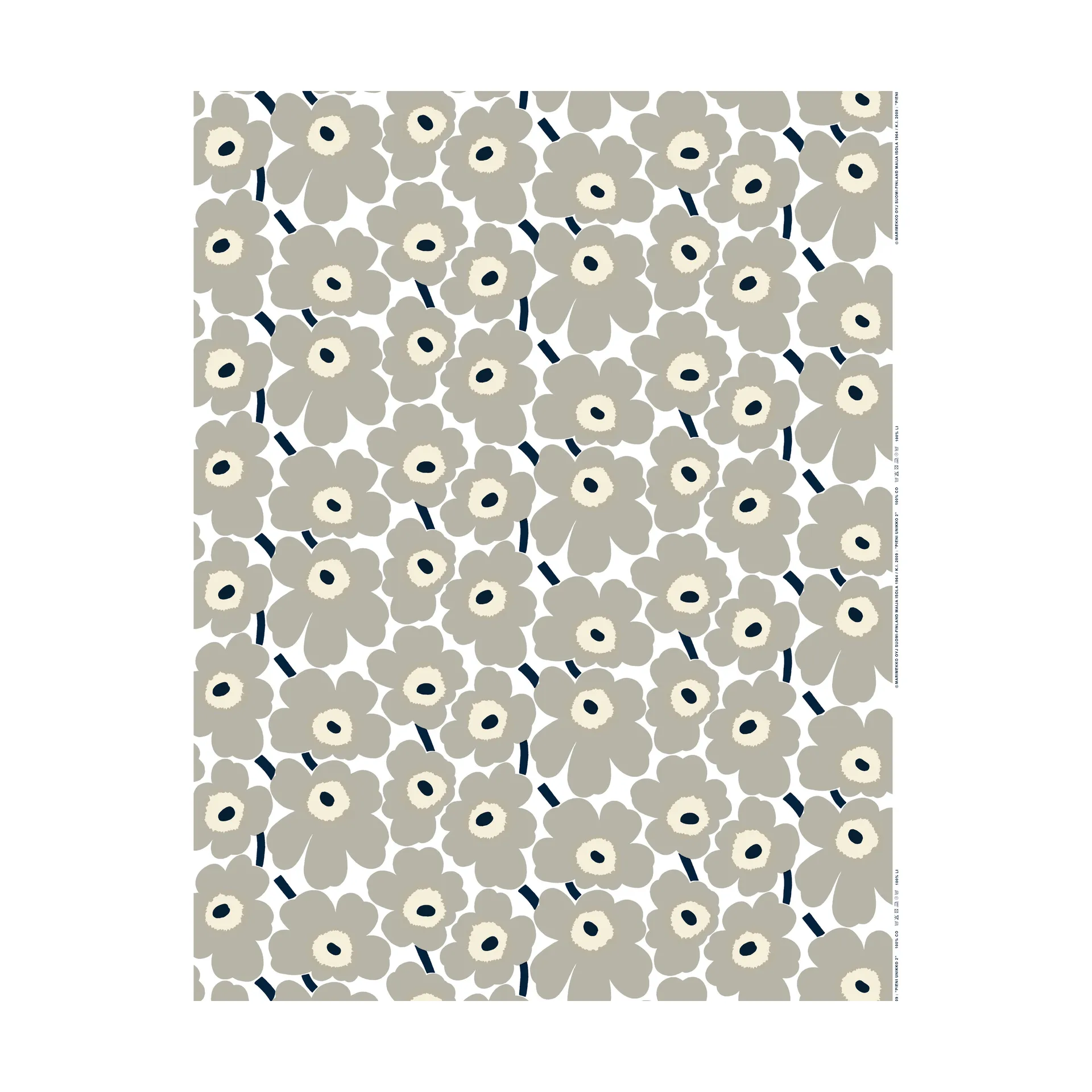 Pieni Unikko Wachstuch, White-grey-sand-dark blue Marimekko