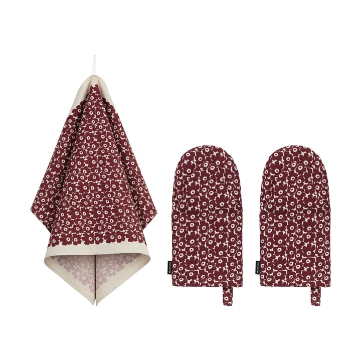 Pikkuinen Unikko köksset im 3-teilig - Linen-burgundy - Marimekko