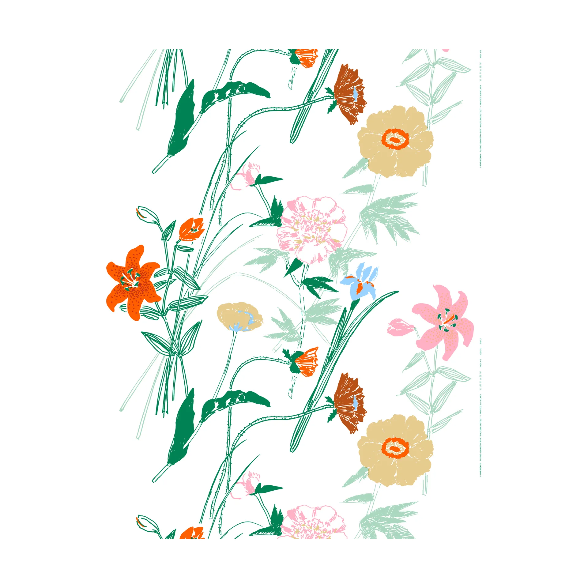 Puutarhakutsut Baumwollstoff, White-green-orange Marimekko