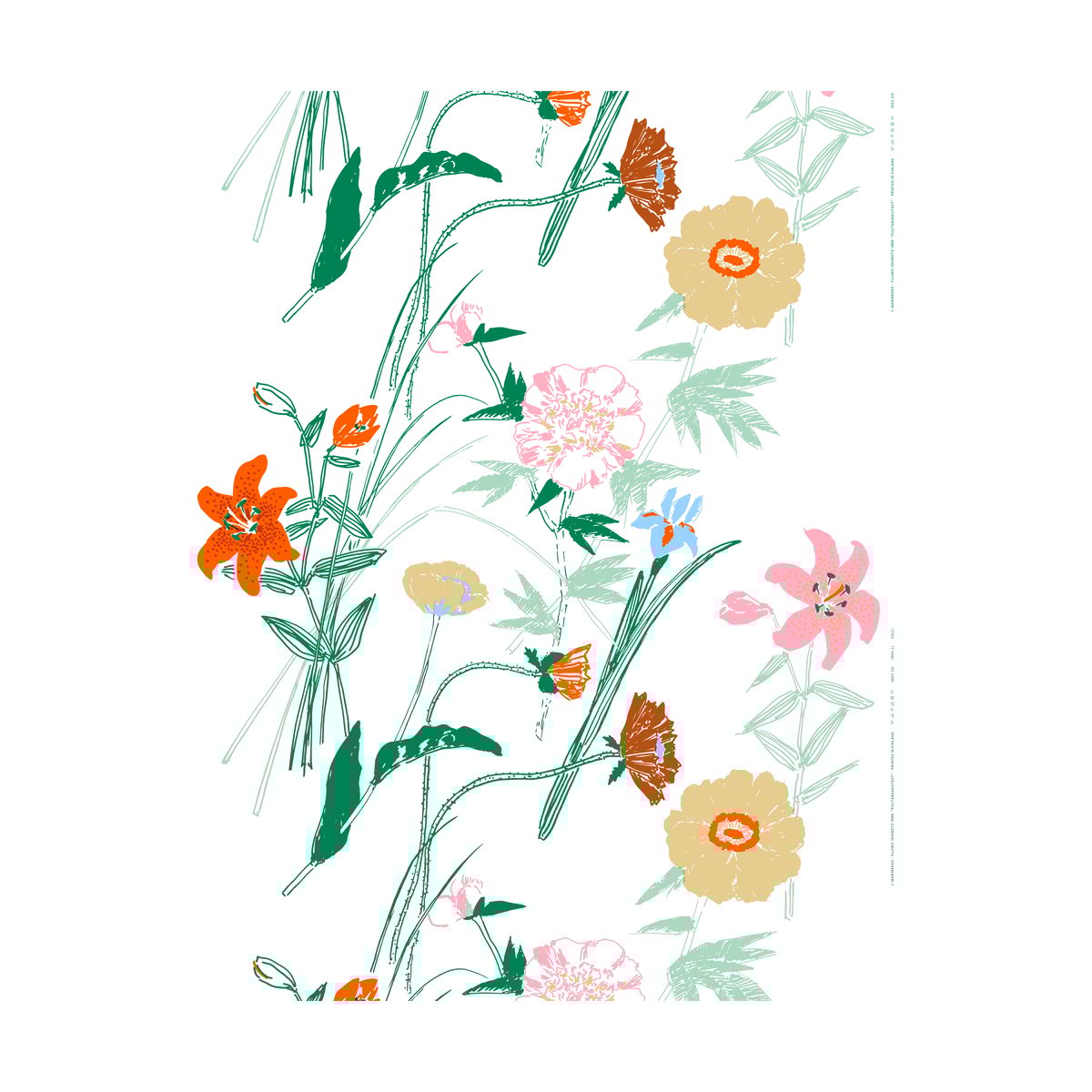 Marimekko Puutarhakutsut Baumwollstoff White-green-orange