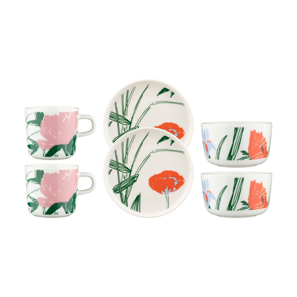 Marimekko Puutarhakutsut Geschirrset 6-teilig White-green-orange