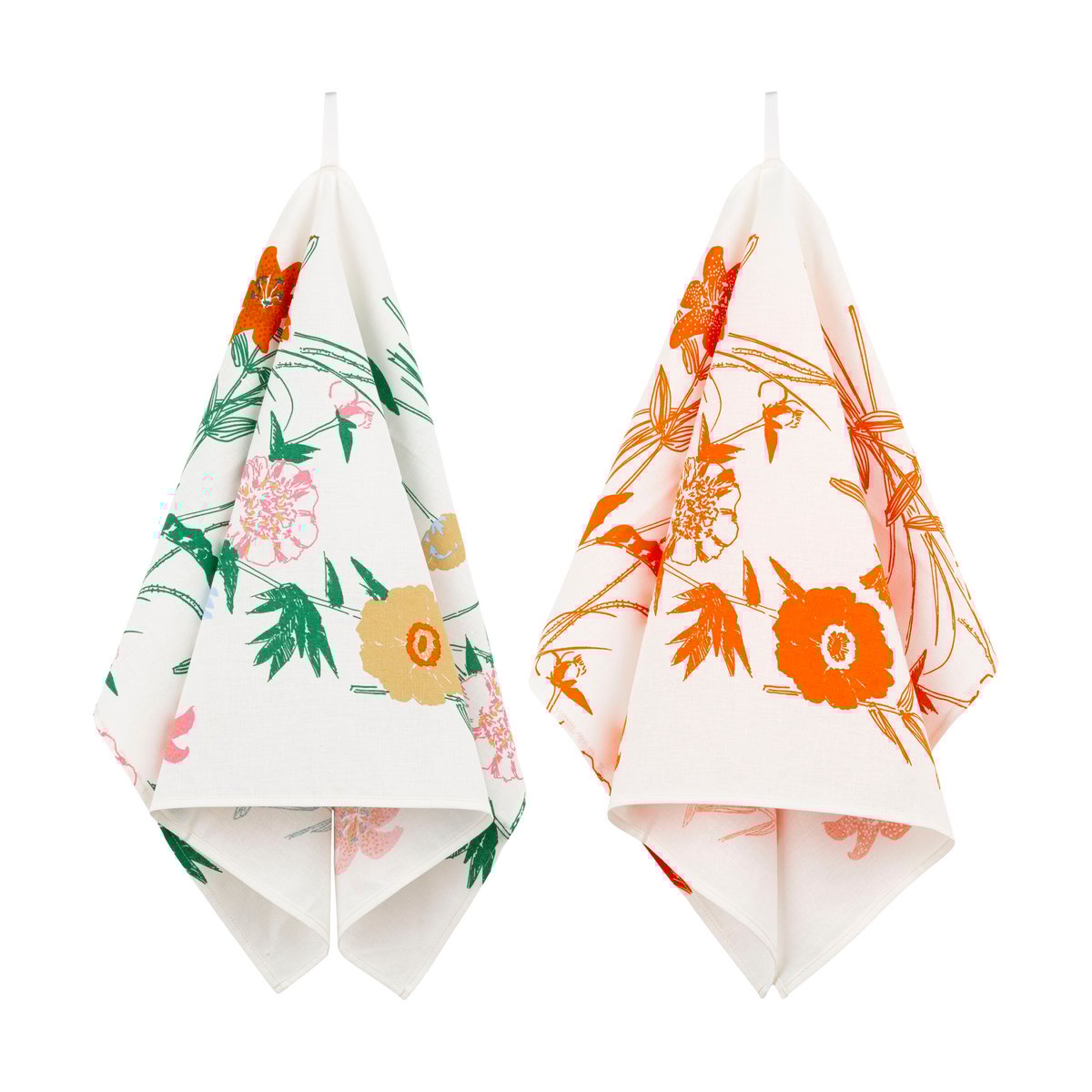 Marimekko Puutarhakutsut Geschirrtuch 2-teilig White-green-orange-beige