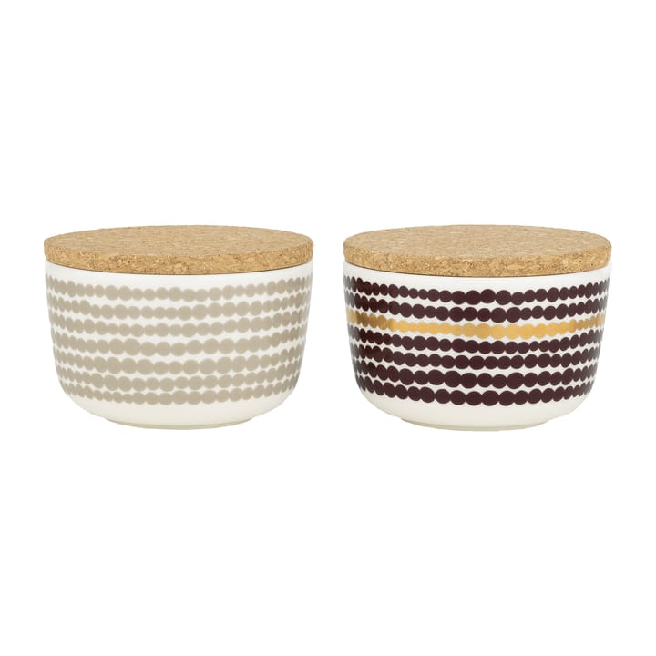 Räsymatto Schüssel-Set mit Deckel 25 cl - Weiß-Beige-Dunkelrot-Gold - Marimekko
