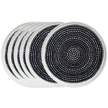 Räsymatto Teller 20cm 6er Pack Schwarz kleine Punkte - Marimekko