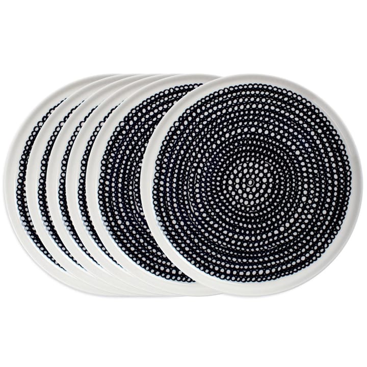 Räsymatto Teller 20cm, 6er Pack - schwarz-weiß (kleine Punkte) - Marimekko