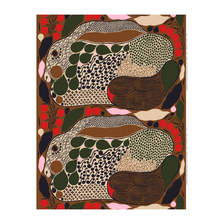 Rusakko Baumwollstoff - Braun-dunkelblau-rot - Marimekko