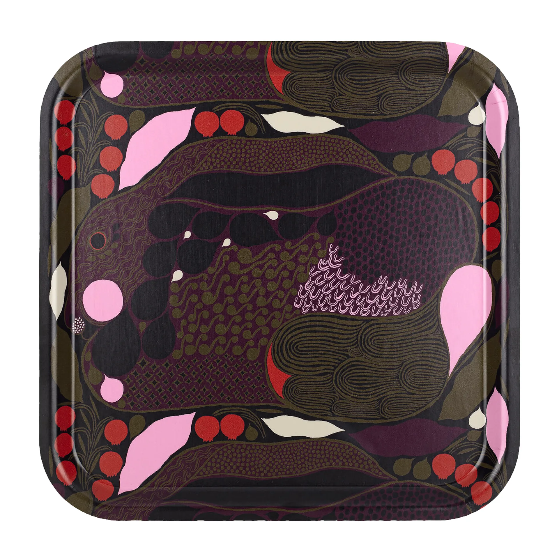 Rusakko Tablett 32 x 32 cm, Rosa-Braun Marimekko