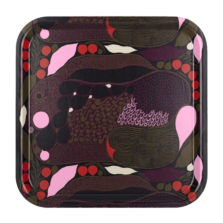 Rusakko Tablett 32 x 32 cm, Rosa-Braun Marimekko