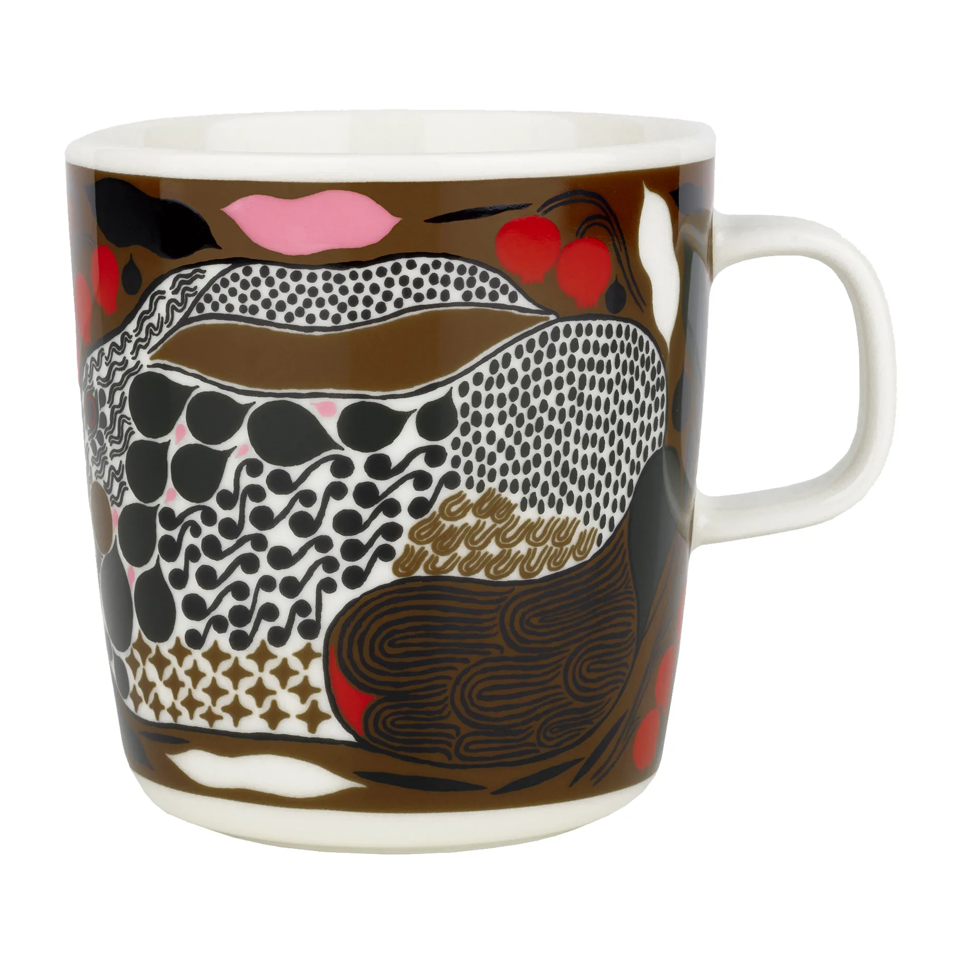 Rusakko Tasse 40cl, Weiß-braun-grün-rot Marimekko