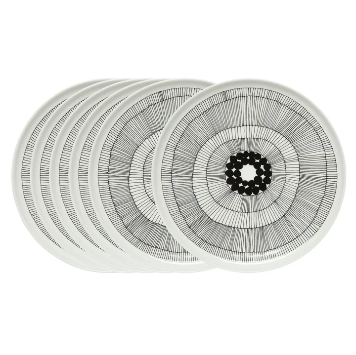 Siirtolapuutarha Teller Ø 25cm, 6er Pack Schwarz-weiß - Marimekko