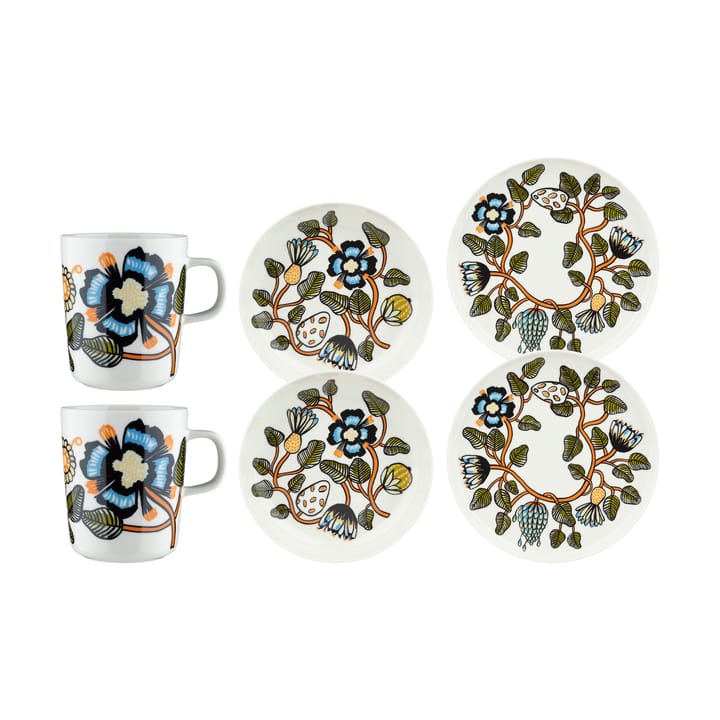 Tiara Geschirr-Set, 6-teilig - White-warm orange-green - Marimekko