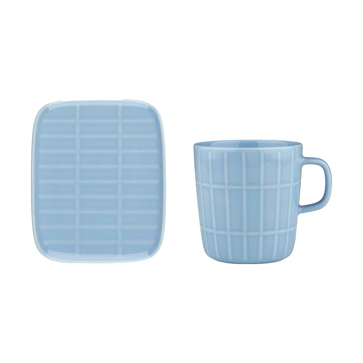 Tiiliskivi Becher 40 cl + Teller 12x15 cm - Light blue - Marimekko