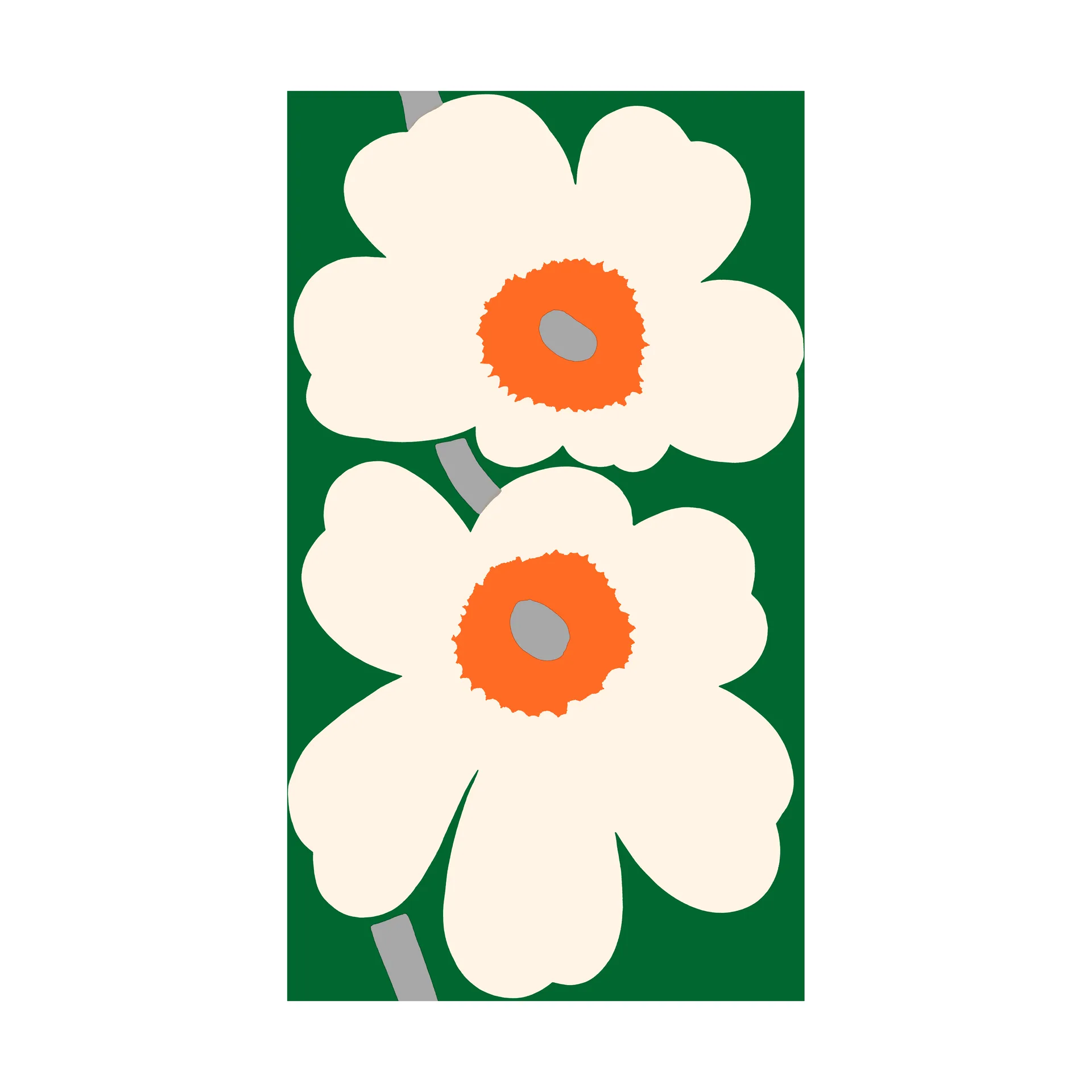 Unikko 60-Jahre Jubiläum Stoff Baumwollsatin, Green-off white-orange Marimekko