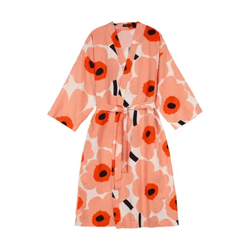 Unikko Bademantel S/M - Off white-coral-orange red-charcoal - Marimekko