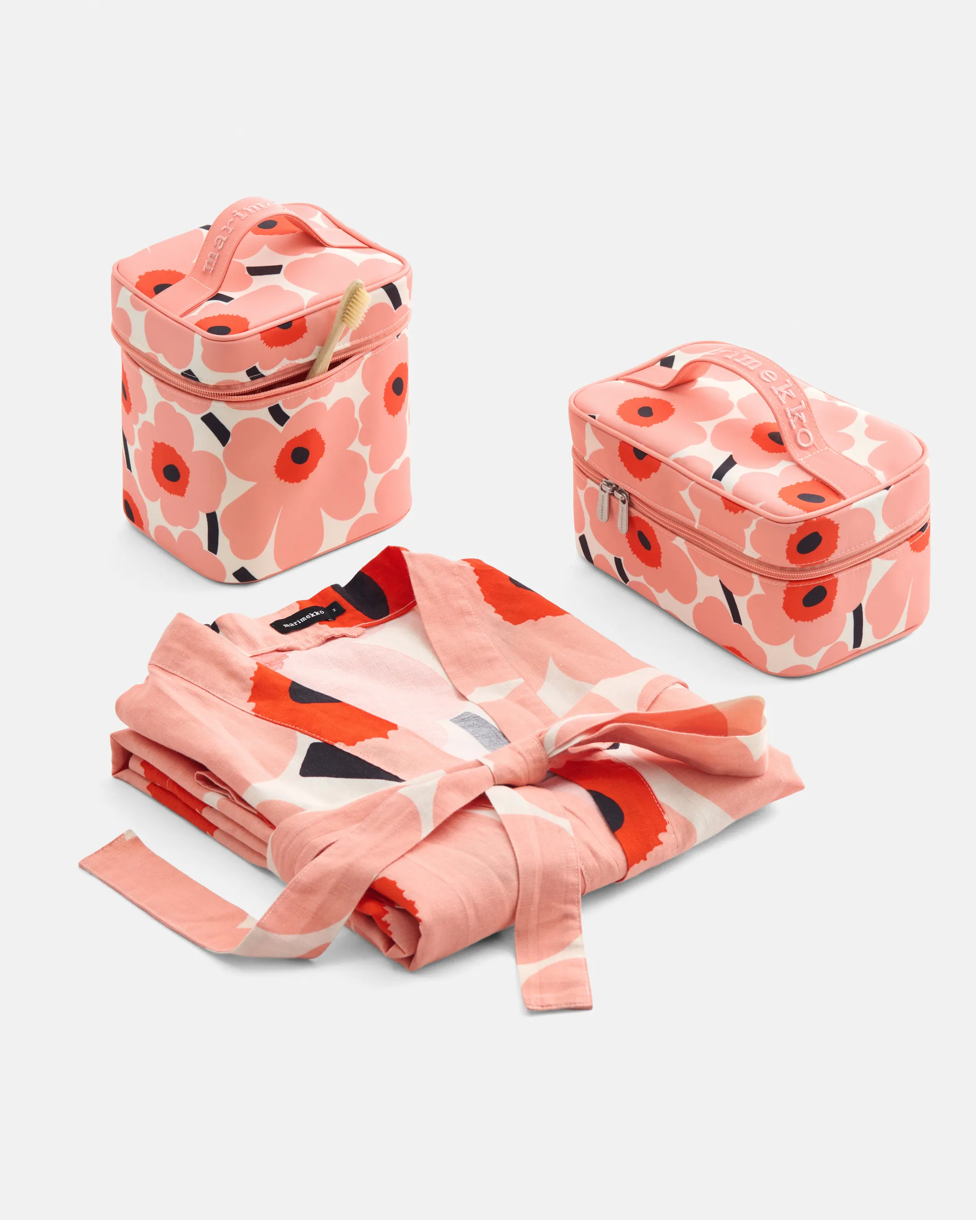 Unikko Bademantel S/M, Off white-coral-orange red-charcoal Marimekko