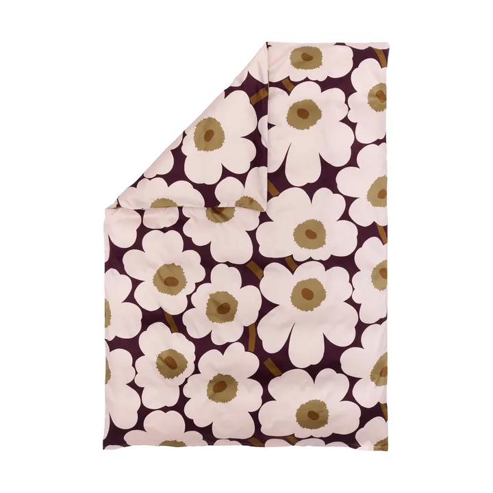 Unikko Bettbezug Satin 150x210 cm - Pflaume-Rosa-Ulmenholz-Toffee - Marimekko
