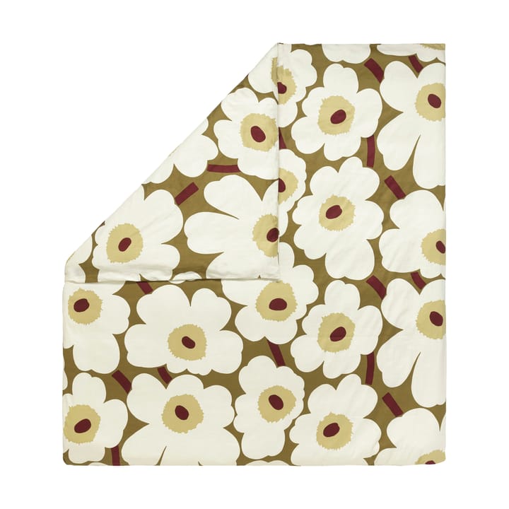 Unikko Bettbezug Satin 240x220 cm - Green umber-cream - Marimekko