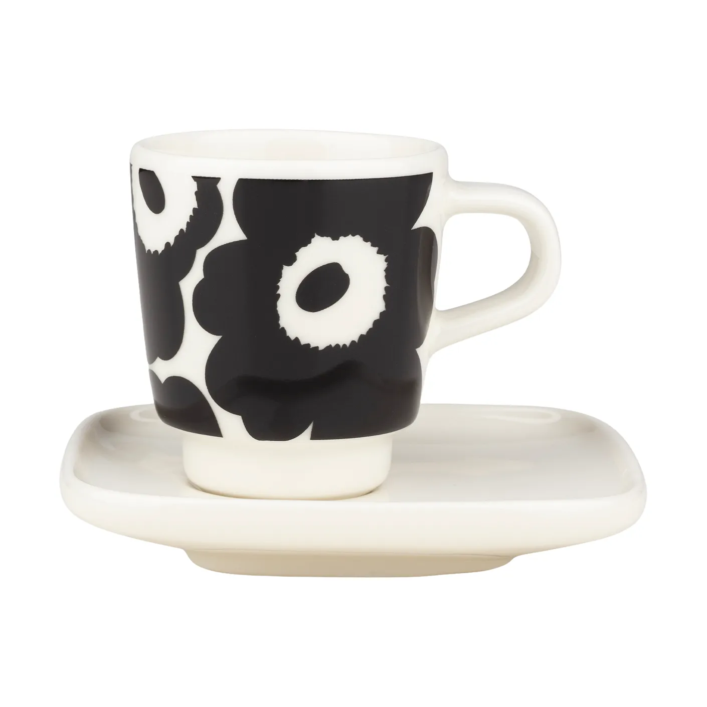 Unikko Espressotasse mit Untertasse 2-teilig, Black-white Marimekko