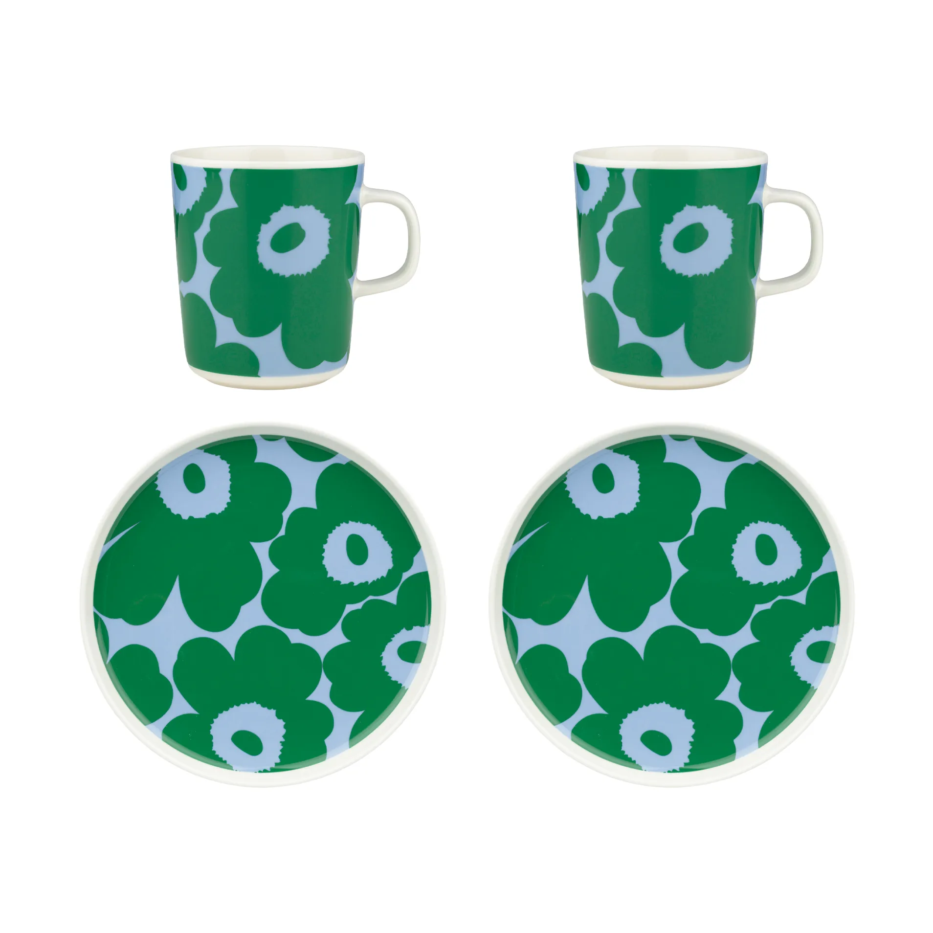 Unikko Frühstücksset, White-green-light blue, 4 delar Marimekko