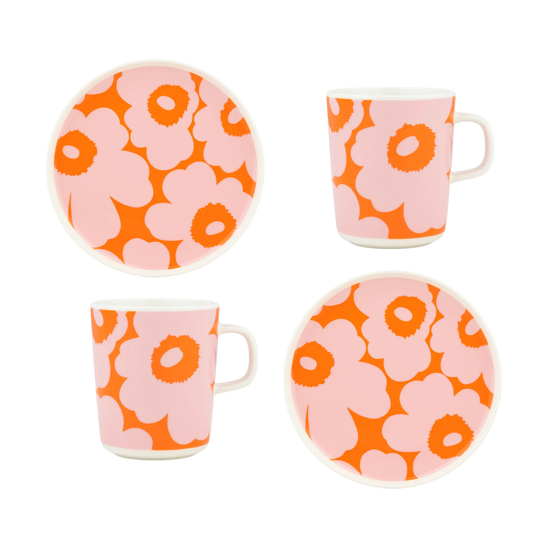 Unikko Frühstücksset, White-pink-orange, 4 delar Marimekko