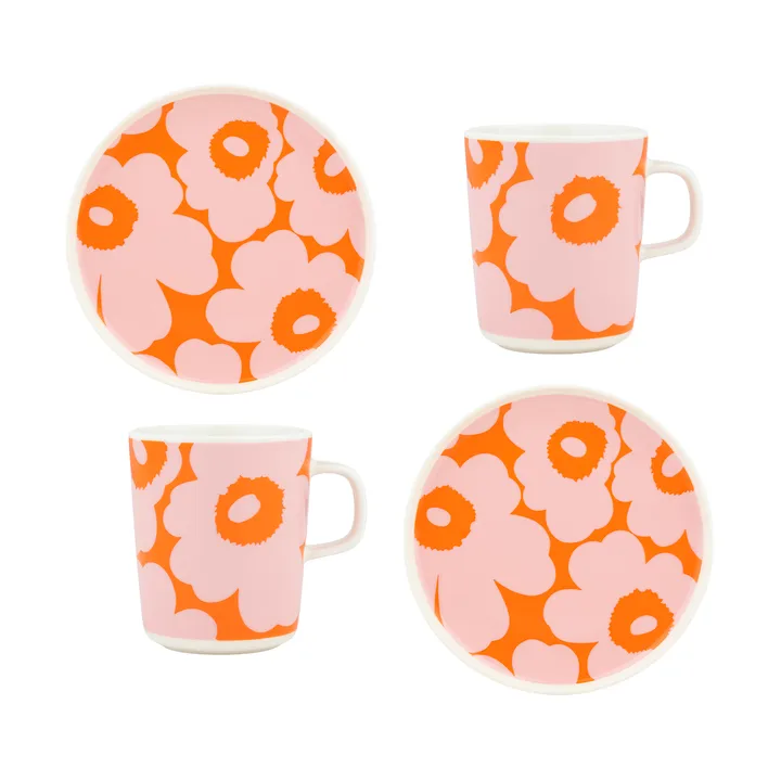 Unikko Frühstücksset - White-pink-orange, 4 delar - Marimekko