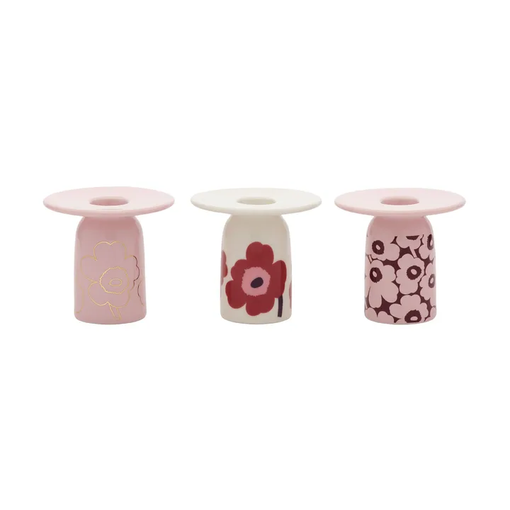 Unikko Kerzenhalter - Pink-White-Burgundy-Gold, 3-teilig - Marimekko