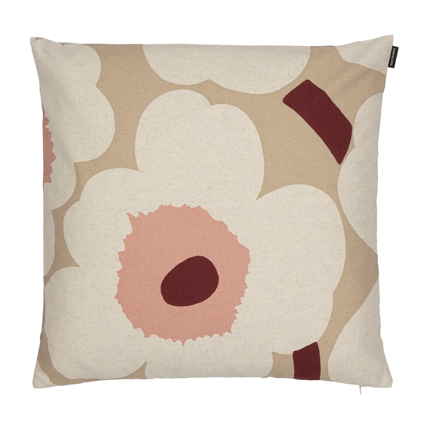 Unikko Kissenbezug beige- leinen-rosa, 50 x 50cm Marimekko