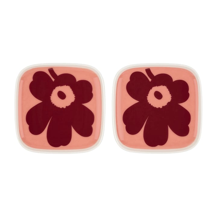 Unikko kleiner Teller 10 x 10cm 2er Pack - Weiß-rosa-rot - Marimekko