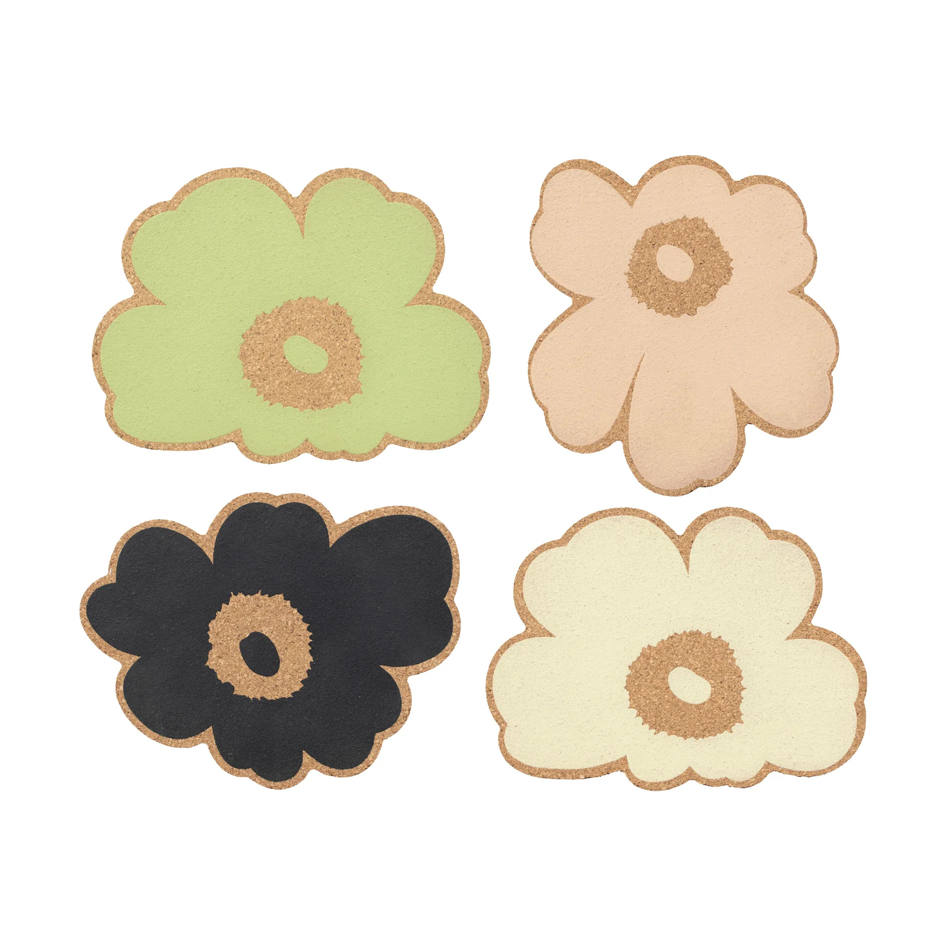 Unikko Kork Glasuntersetzer 4-teilig, Multicolour assortment Marimekko