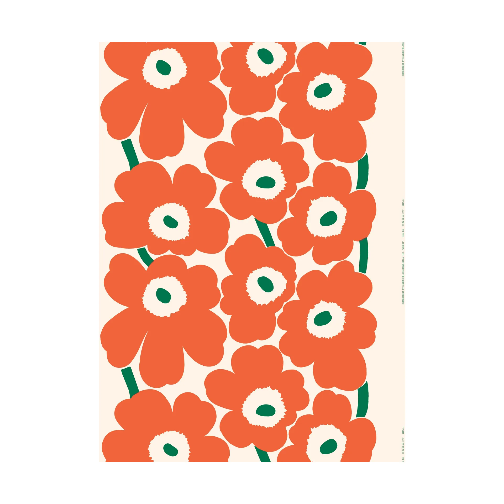 Unikko Outdoor Stoff, Off White-Orange-Green Marimekko