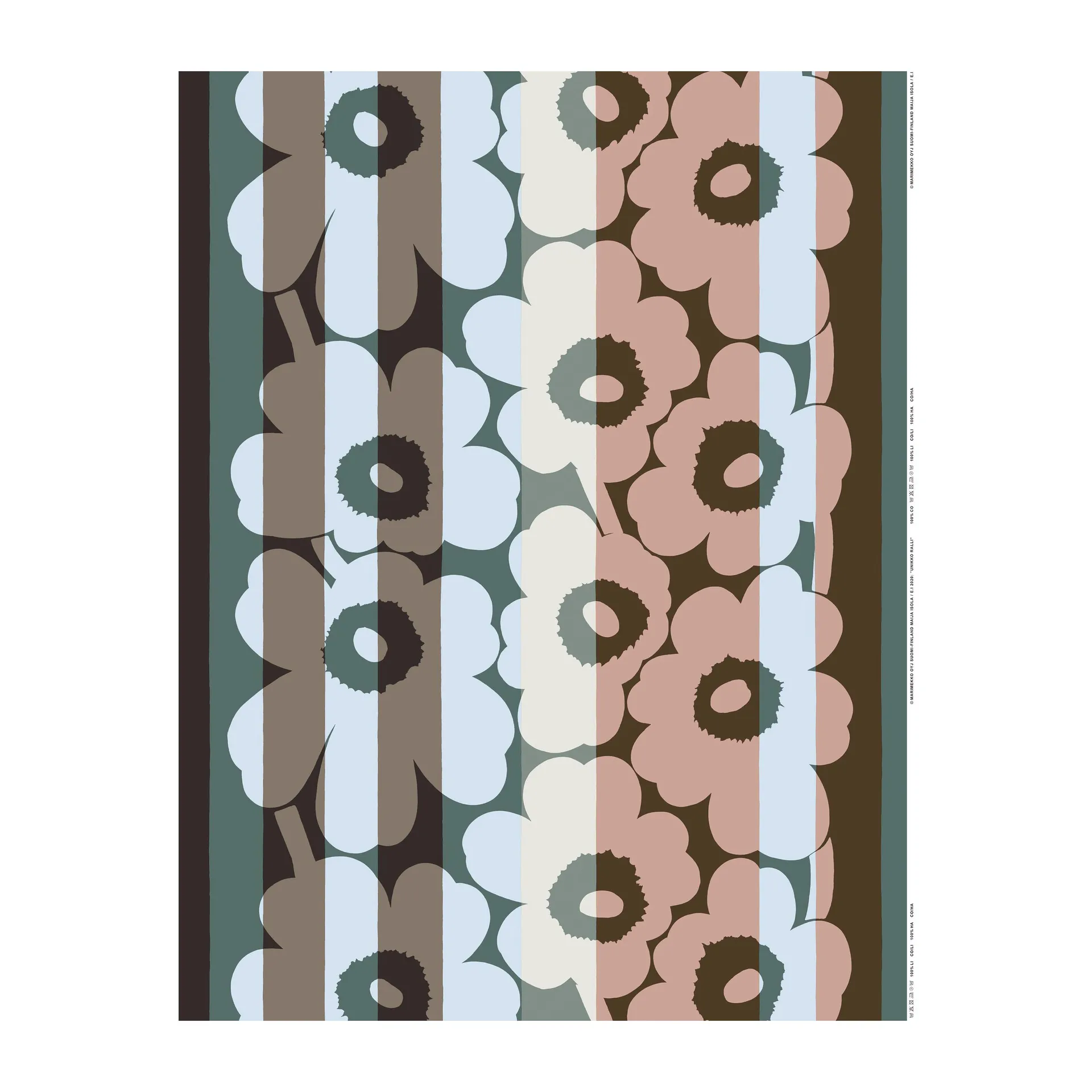 Unikko Ralli Stoff, Brown-petrol-light red Marimekko