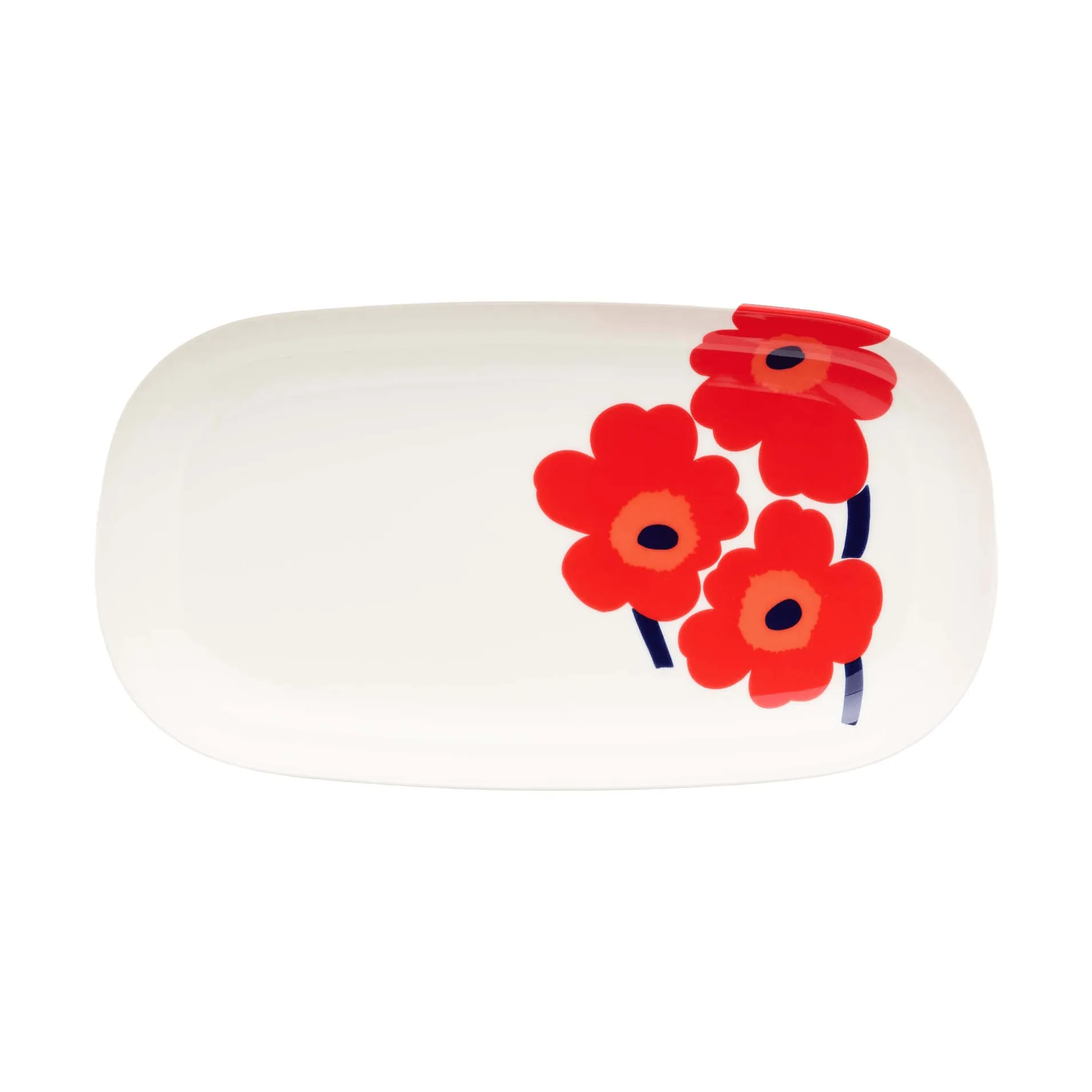 Unikko Servierplatte 17x32 cm, Weiß-Rot-Blau Marimekko