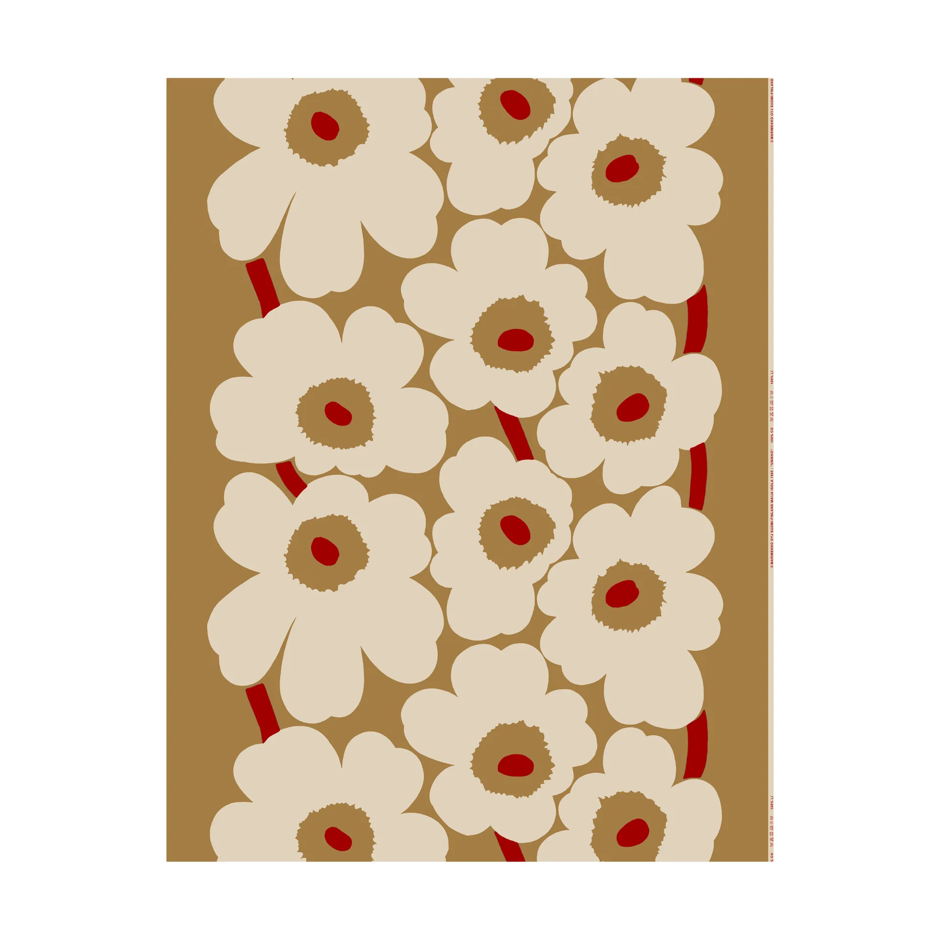 Unikko Stoff Baumwolle-Leinen, Brown-linen-red Marimekko