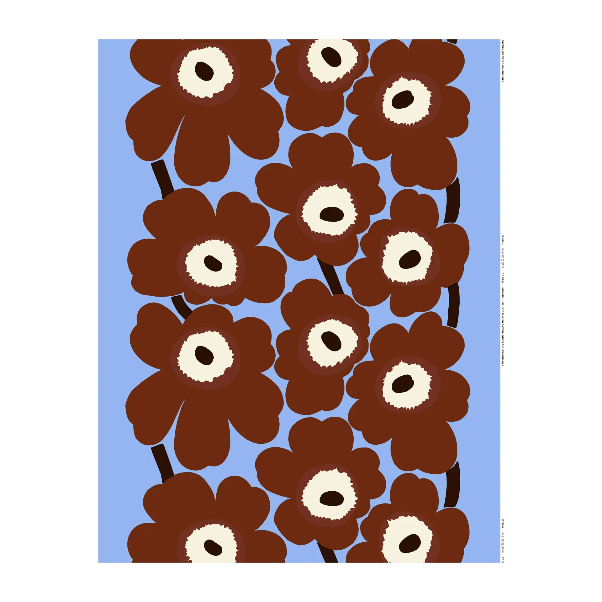 Unikko Stoff, Hellblau-Braun-Naturweiß Marimekko