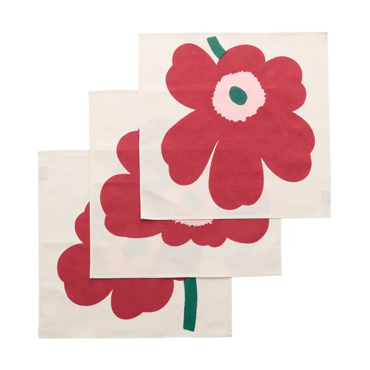 Unikko Stoffserviette - Off white-Cranberry-Rose, 45x45 cm, 3er-Pack - Marimekko