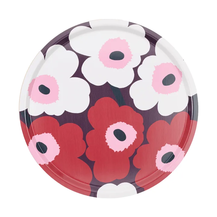 Unikko Tablett - Plum-cranberry-Off white-rose, Ø46 cm - Marimekko