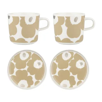 Unikko Tasse mit Untertasse 20 cl 2er-Pack - Beige-Weiß - Marimekko