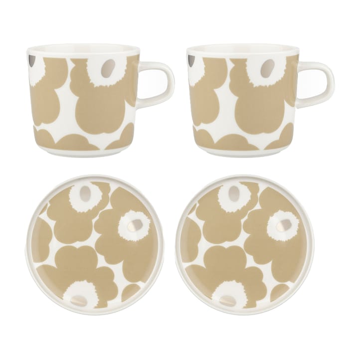 Unikko Tasse mit Untertasse 20 cl 2er-Pack - Beige-Weiß - Marimekko