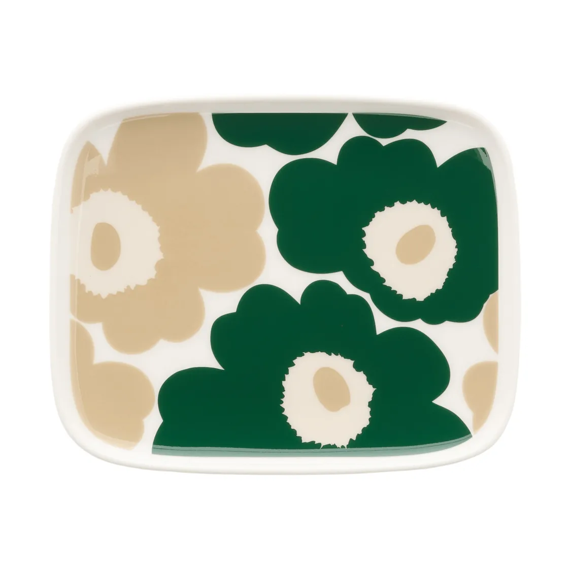 Unikko Teller 12 x 15cm, White-dark green-beige-light sand Marimekko