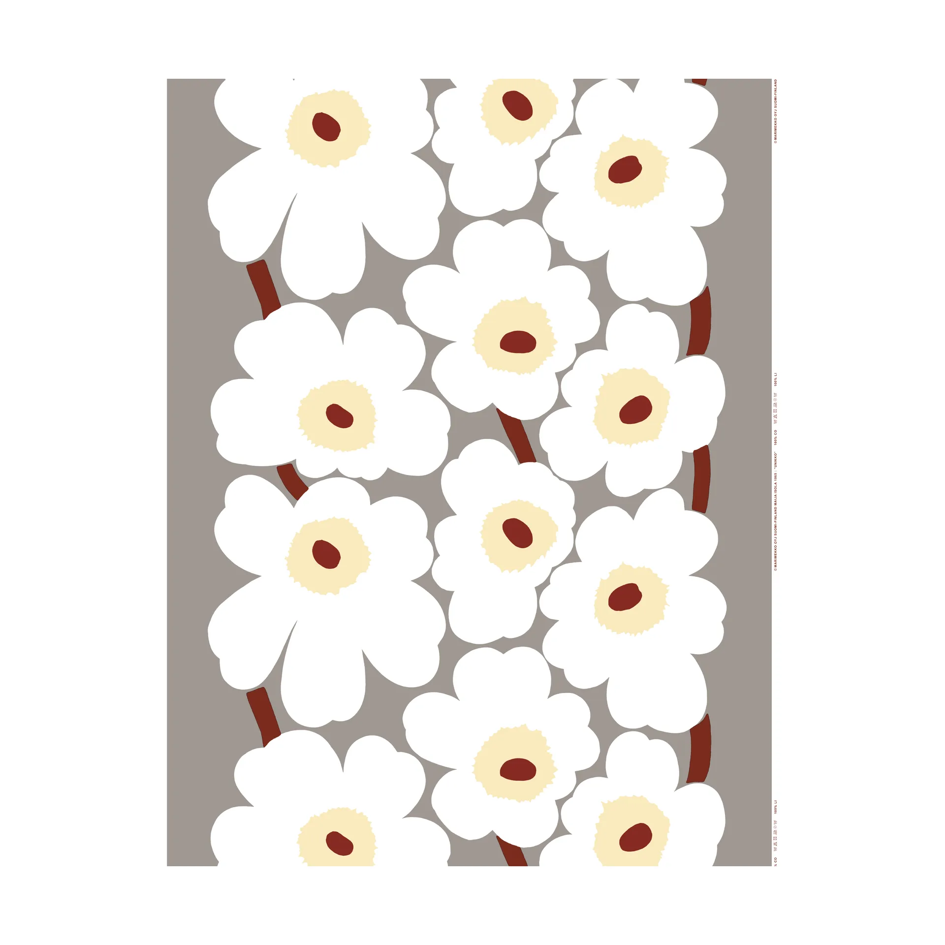 Unikko Wachstuch-Tischdecke, L. grey, white, d. red, butter Marimekko