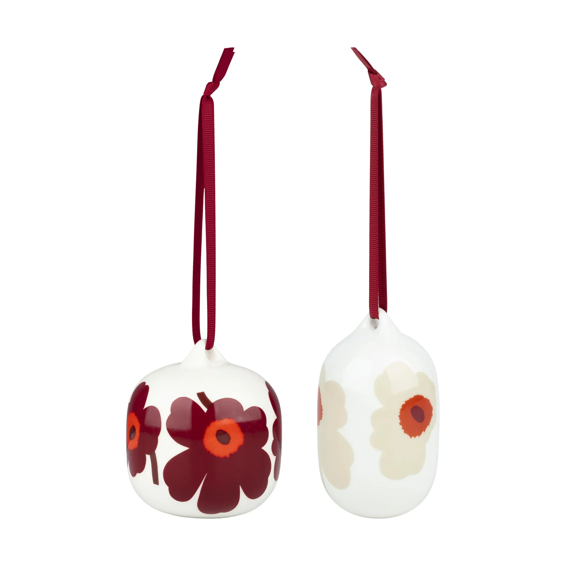 Unikko Weihnachtskugeln 2-teilig, White-red-beige Marimekko