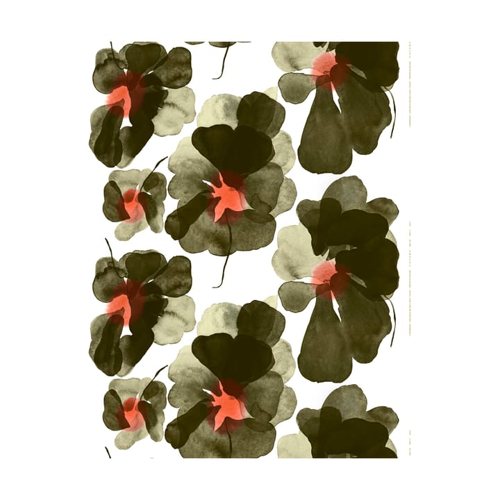 Valssi Baumwollstoff - White-forest green-tomato - Marimekko