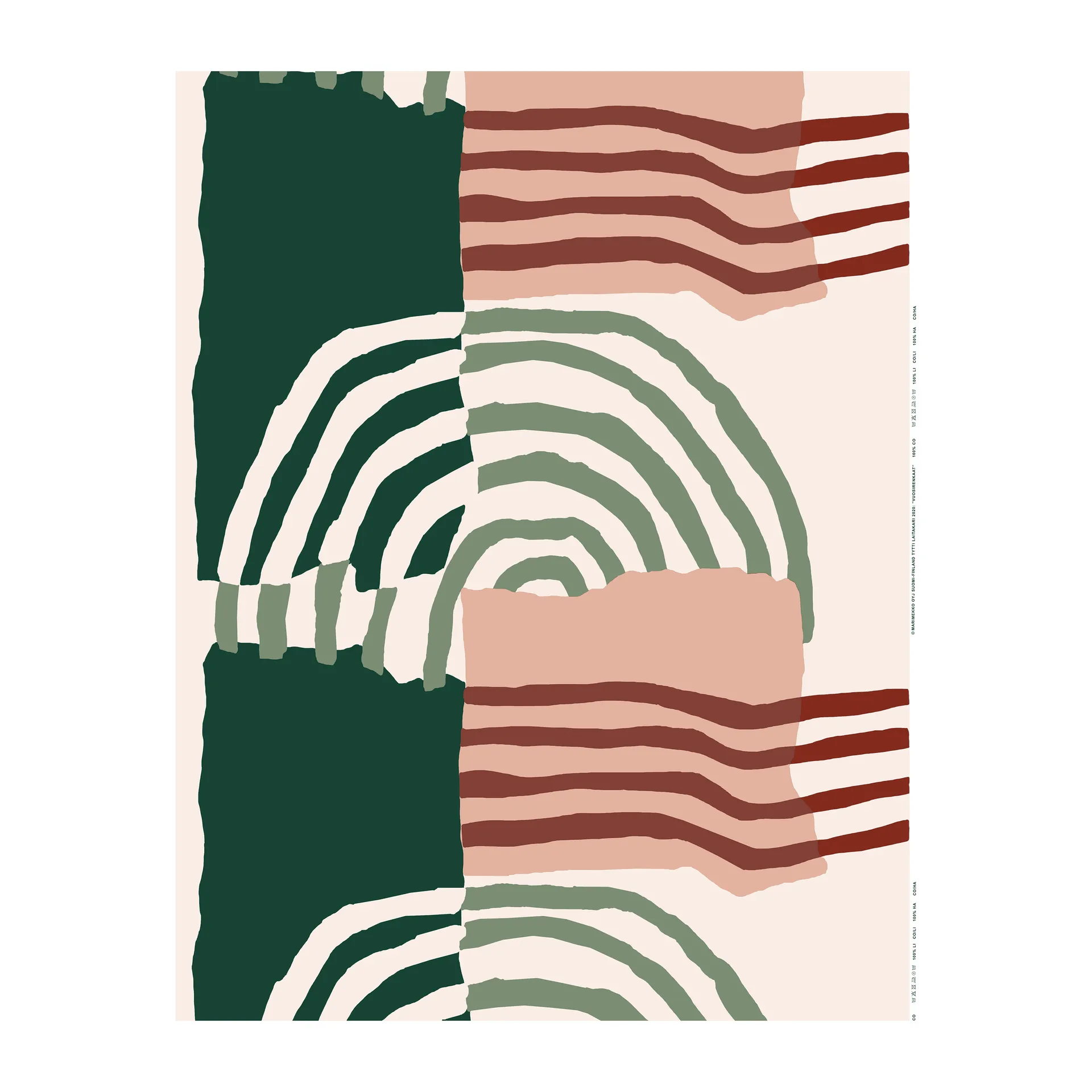 Vuosirenkaat Stoff Baumwolle-Leinen, Beige-grün-hellrot Marimekko