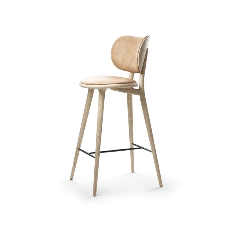 Essen High Stool Backrest Barhocker niedrig - Leder natur, Holzstativ aus Eiche matt lackiert - Mater